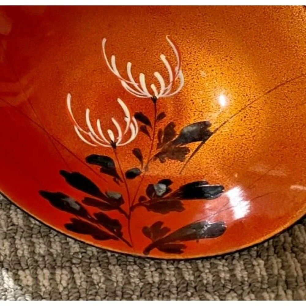2 Vintage Japanese Orange Lacquer Ware Bowls 9